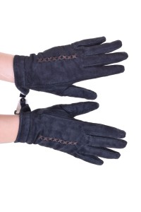 Тъмно сини дамски велурени ръкавици от естествена кожа