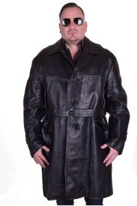 Черен шлифер от естествена кожа