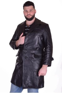 Черен мъжки шлифер от естествена кожа
