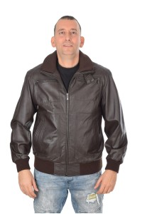 Branded brown jacket made of genuine leather