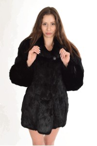 Black coat for women made of rabbit fur